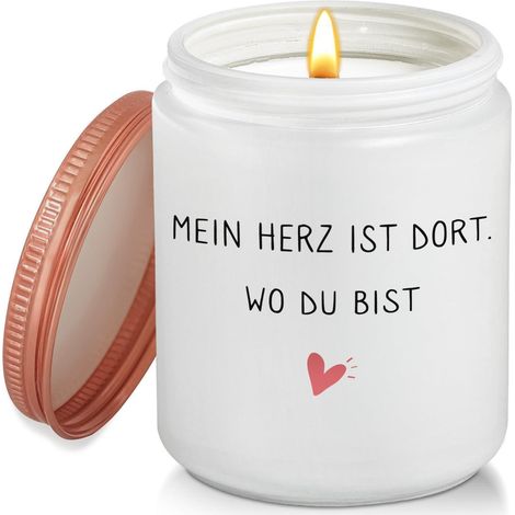 Duftkerze Lavendel mit Spruch "Mein Herz ist dort, wo du bist" - 200g Sojawachs