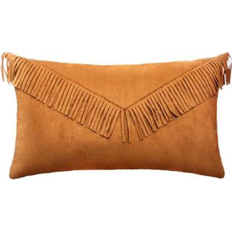 Coussin Déco "Fringe Pop" 30x50cm Ocre (1/3)
