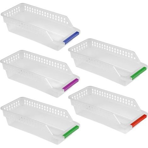 reno – Lot de 5 paniers empilables en plastique pour réfrigérateur – Matériau PP alimentaire – Dimensions 30x13,5x8,5 cm – Température -70°C à 80°C (1/5)