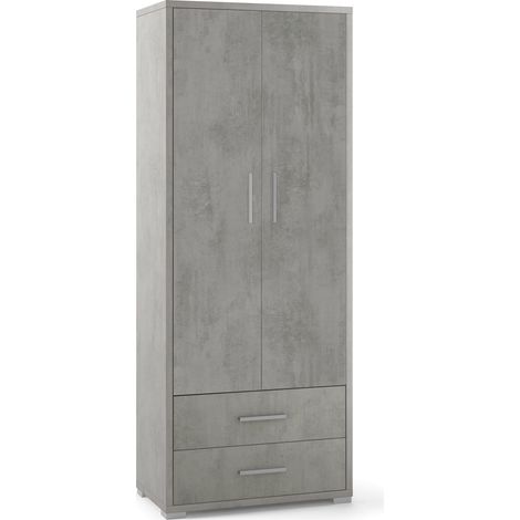 Armadio 2 Ante 2 Cassetti 71x182x41 cm Cemento (1/2)