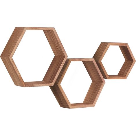 Lot De 3 étagères Flottantes Hexagonales en Bois à Fixation Murale Hexagonale pour Chambre à Coucher, Salon, Bureau, Décoration D'Intérieur(Noir Carbonisé) (1/5)
