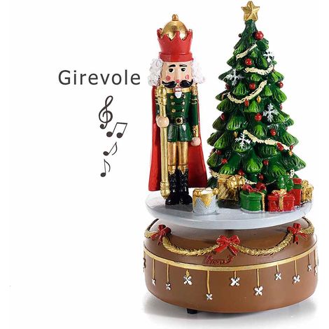 Carillon girevole natalizio in resina con soldatino schiaccianoci e Albero di Natale, con musica, Ø 10 cm x 17 H