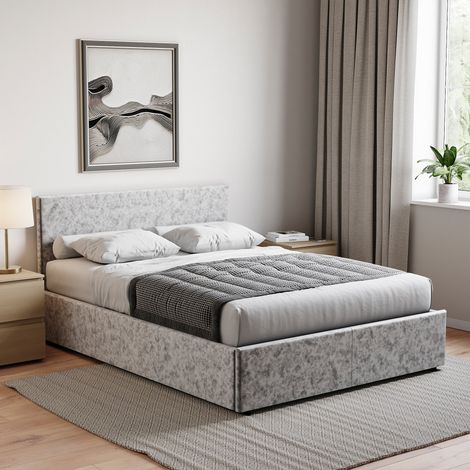 Veronica 4ft6 Double Fabric Ottoman Bed Frame, 135 x 190 cm, Silver-Velvet