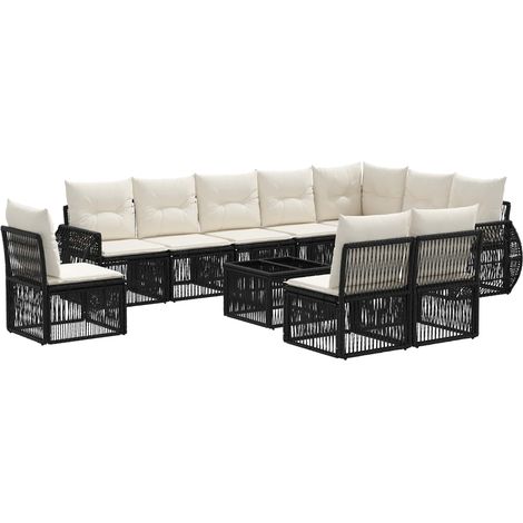 vidaXL Set Divano da Giardino 11 pcs Nero e Bianco Crema polyrattan