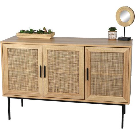 Buffet en bois et métal avec 3 portes "Romy" - Marron/noir - L 120 x P 39 x 77 cm - Livraison gratuite (1/2)