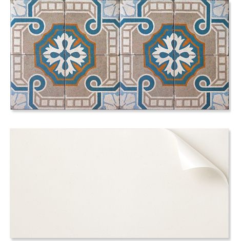 Panel de vinilo decorativo para cocina o ba帽o, 120x60 cm, dise帽o de mosaico con adornos.