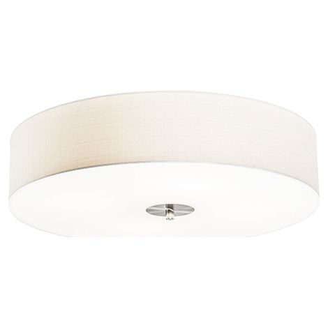 QAZQA + Plafoniera con paralume drum jute - Moderno - Vetro,Tessuto,Acciaio - Bianco - Tondo Max. 4 x Watt