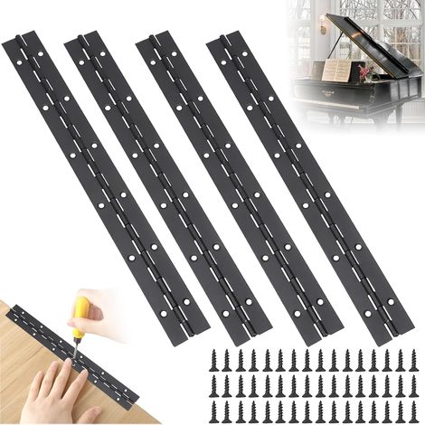 Bisagra de barra de piano, juego de 4 bisagras de piano de acero inoxidable - con 48 tornillos - para pianos, puertas de armarios, armarios de barcos (1/5)