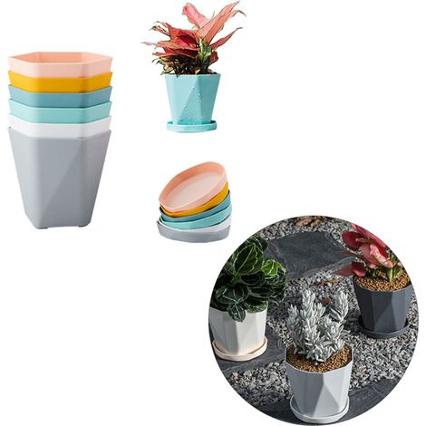 6 pots de plantes en plastique avec soucoupes renforcées pour jardin intérieur et extérieur (1/5)