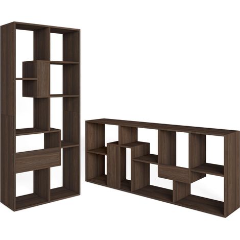 Skraut Home - Libreria scaffale, Scaffali in legno a ripiani, 67x31x162cm, Per libri, Stile moderno, Rovere scuro (1/5)