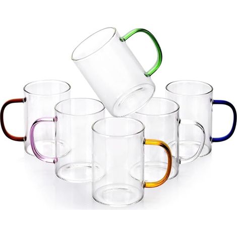 Verres, Tasse à café ou Tasse à thé Transparent 320ml, Coupe en Verre avec poignées for Latte Espresso Thé glacé, Idéal pour Bar, Restaurant, fêtes, Cadeau (1/5)