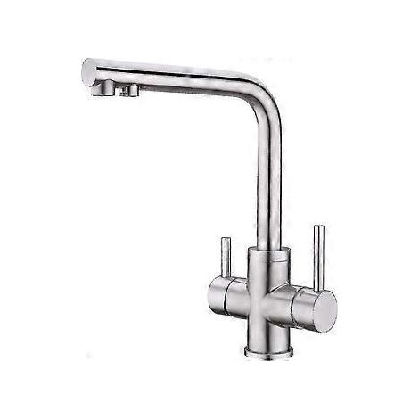 Robinet de cuisine à 3 voies, robinet de cuisine rotatif à 360°, mitigeur avec filtre à eau 3 en 1, robinet d'évier en acier inoxydable, robinet d'eau potable à 2 niveaux