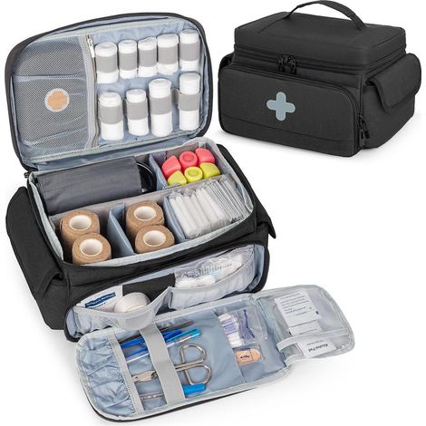 Sac d'urgence vide, trousse de premiers secours avec de nombreux compartiments, trousse de voyage, noir