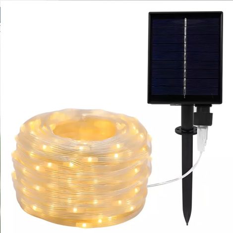 Guirnalda de luces solares, grado de protección IP65, 10 m, 100 LED, luz blanca cálida, para decoración de fiestas (blanco cálido) (1/5)