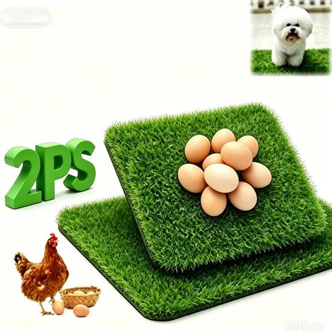 Lot de 2 tapis pour poulailler, tapis en gazon artificiel, 30 x 30 cm (1/5)