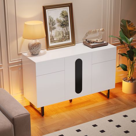 Credenza in legno ingegnerizzato bianco 120 x 40,5 x 75 cm con ante, cassetti e ripiani regolabili