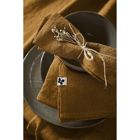 Lot de 3 serviettes lin lavé 40 x 40 cm soline caramel Marron