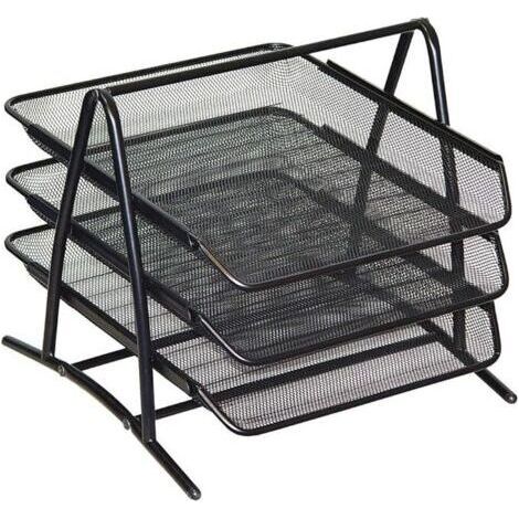 Corbeilles à Courrier Métal 3 Niveaux - Organisateur de Bureau Multifonctionnel - Support de Fichier pour le Bureau, L'école, L'étude, Noir (1/5)