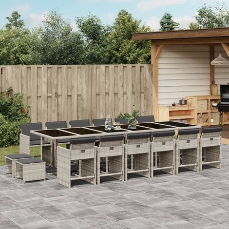 vidaXL Ensemble à manger de jardin et coussins 17 pcs gris clair rotin