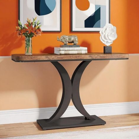 Console fine de 100 cm pour entrée ou hall, avec piètement géométrique, style minimaliste. (1/5)