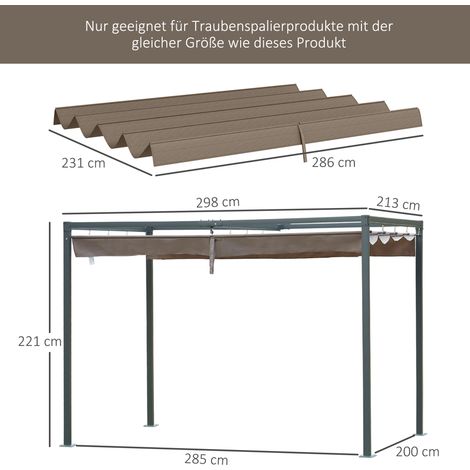 Toiture de remplacement pour pergola de 2,85 x 2 m, hydrofuge, rétractable, en tôle ondulée avec trous de drainage, protection UV 30+, idéale pour l'hiver et parfaite pour jardin, balcon, terrasse ou