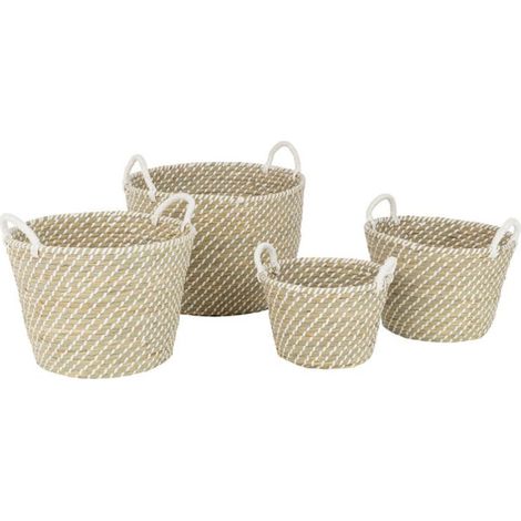 Lot de 4 Paniers de Rangement "Daren" 48cm Naturel & Blanc