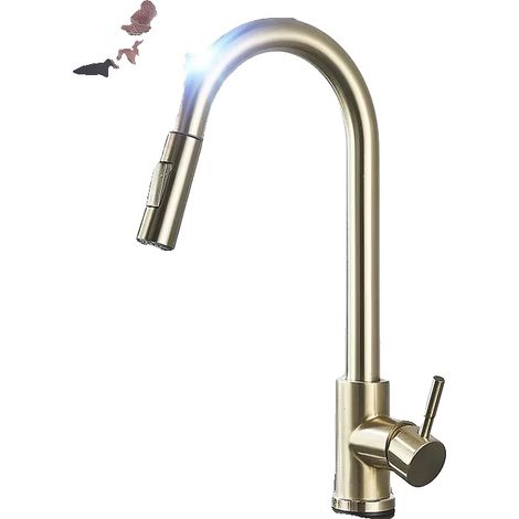 Grifo de fregadero de cocina, control táctil, tipo rociador extraíble, oro cepillado A (1/2)