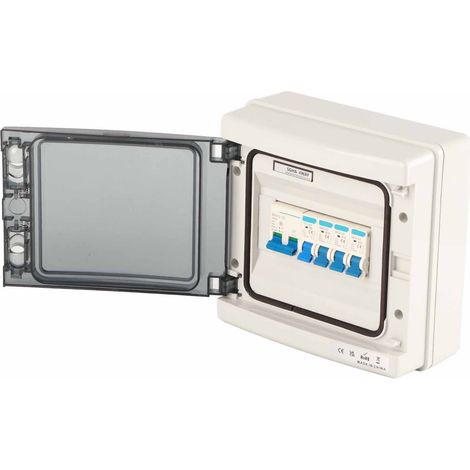 Boîte de distribution étanche à 4 voies avec 4 disjoncteurs et interrupteur principal 100 A, 230 V, pour usage domestique (1/5)