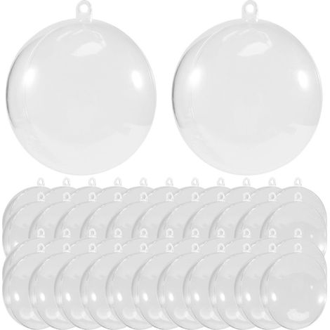 Lot de 24 boules de Noël à suspendre soi-même (70 mm), transparentes, remplies de plastique. (1/5)
