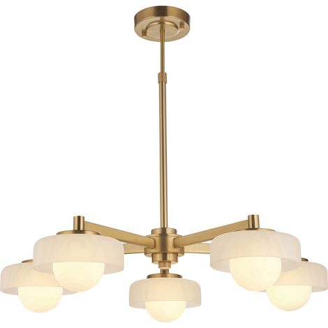 Endon Boss Plafonnier suspendu multi-bras en laiton vieilli brossé avec verre givré et opale, 5 ampoules G9
