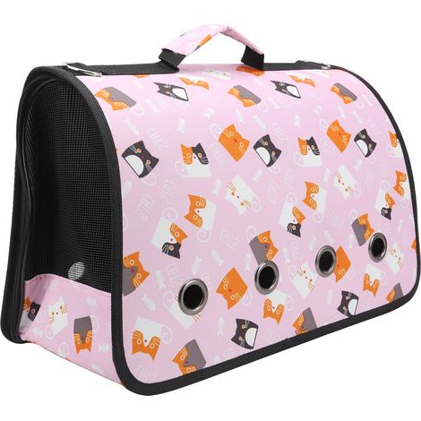 Sac de transport pliable d'extérieur pour petits animaux (chat, chiot, rose), 8 compartiments, bandoulière, pour chat. (1/5)