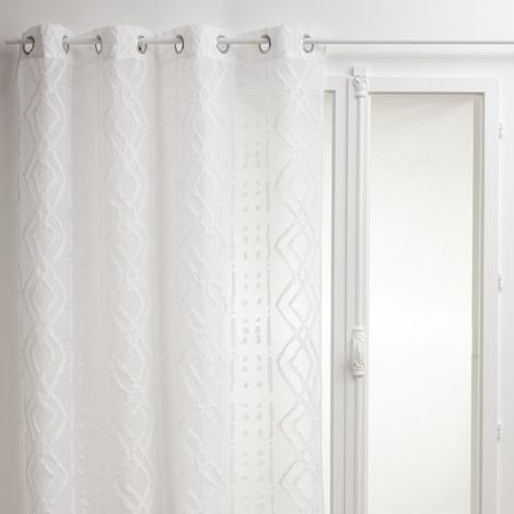Atmosphera – Voilage jacquard tamisant 140 x 240 cm – 100% polyester – 8 œillets – Motifs géométriques en relief – Pour fenêtres modernes