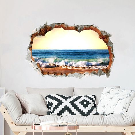 Tear-away beach wall decals  Sea view window decals  Game room sea view wall decals (1/4)