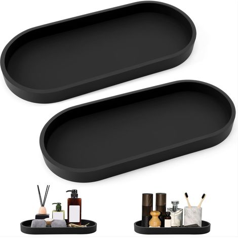 Dekorative ovale Ablageschale aus Silikon für Wohnzimmer, Schlafzimmer, Waschbecken, Badewanne, Küche, 2 Stück, Schwarz (1/5)
