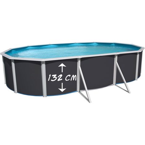 Piscine hors-sol acier Toi ANTHRACITE MAGNUM Secu ovale 640 x 366cm H 132cm liner bleu
