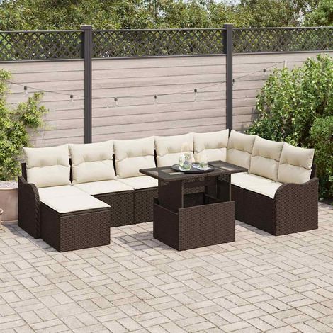 vidaXL Set Divano da Giardino con cuscino 9 pcs Marrone Poly Rattan (1/5)
