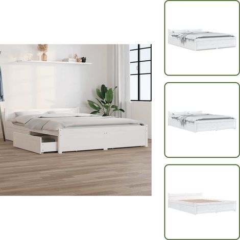 Cadre de lit sans matelas avec tiroirs blanc - Cadre De Lit - Lit Double - Lit En Bois - Meuble De Chambre - Rangement Sous Lit