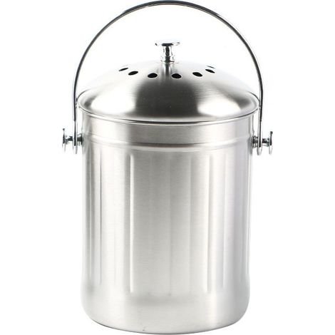 Odorless stainless steel compost bucket – Dome lid – Double-layer activated carbon filter – Rust and crack resistant (1/4)