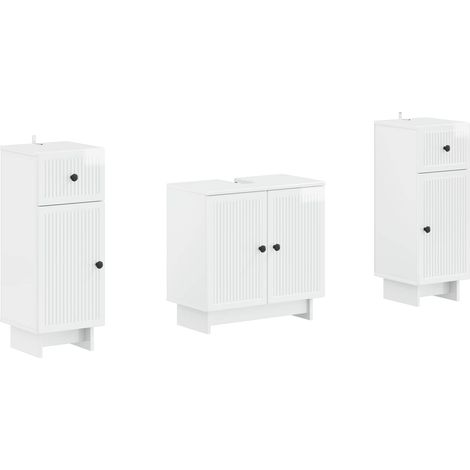 3 Piece Bathroom Cabinet Set EDE High Gloss White vidaXL (1/5)