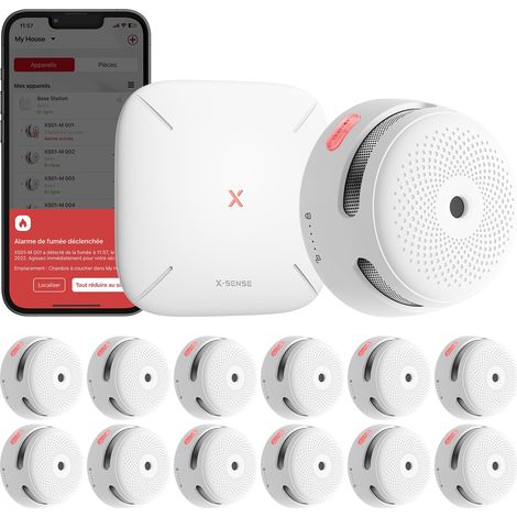 X-Sense Détecteur de Fumée Connecté, Kit de Sécurité pour la Maison avec SBS50 Station de Base, Conforme à la Norme EN14604, Compatible avec l'Appli X-Sense Home Security, FS121