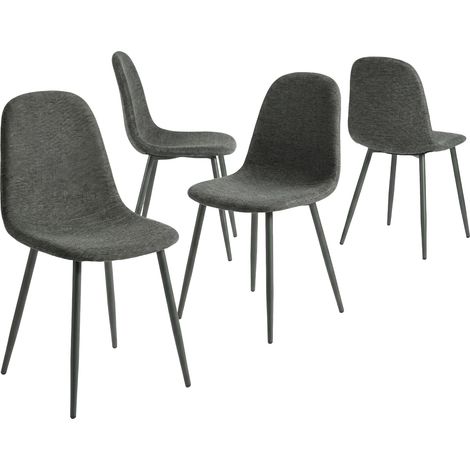 Meuble Cosy Lot de 4 Chaises de Salle à Manger Scandinave, Chaise Rembourré avec Dossier, en Tissu, Pied Métal, pour Cuisine Salon Chambre, Gris (1/5)