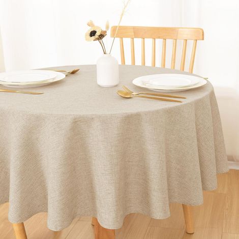 Runde Tischdecke Leinenoptik Beige 140cm, Wasserabweisend, Waschbar
