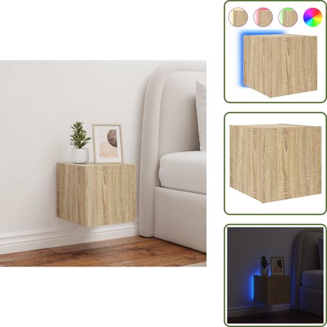The Living Store TV-Wandschrank mit LED-Leuchten Sonoma-Eiche 30,5x35x30 cm - TV-Schrank - Holzschrank - Regal - Wohnzimmer Dekoration - Smart Home