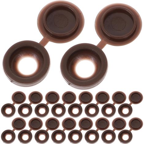 Healeved Lot de 100 cache-vis marron en polypropylène, capuchons à charnière pour meubles et vis, (1/5)