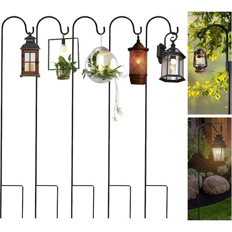 Lot de 5 Crochets de Lanternes de Jardin 90 cm en Métal, Tige de Berger, Piquets pour Cages à Oiseaux et Articles de Décoration à Suspendre (1/5)