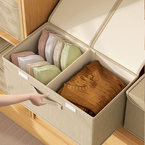 Kleideraufbewahrungsbox mit Doppeldeckel, große Spielzeugaufbewahrungsbox mit Doppeldeckel aus Vliesstoff, Unterwäscheaufbewahrungsbox (1/5)