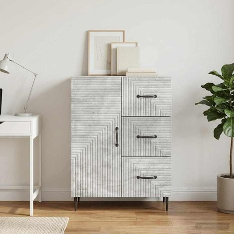Buffet gris béton avec 3 tiroirs et 1 porte, bois d’ingénierie, 66 x 34,5 x 89,5 cm - PANGIVO (1/5)