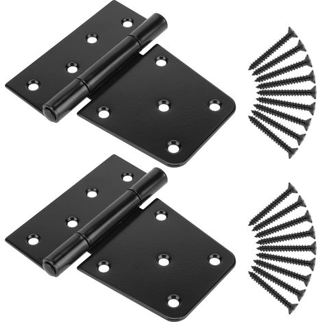 Lot de 2 charnières de porte robustes de 8,9 cm en fer noir avec vis, charnières durables pour clôtures en bois, portail, abri de jardin, porte de grange (1/5)