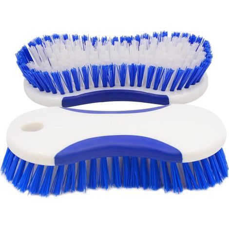 ZOLGINAH Confezione da 2 spazzole in plastica, setole dense, spazzola per la pulizia di pavimenti, tappeti, piastrelle, bagni - Spazzola lunga (1/3)