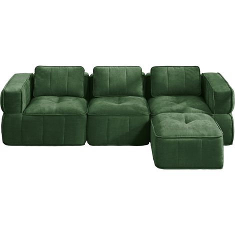 Modulares Sofa 3-Sitzer, tiefe Sitzfläche, mit Hocker, rahmenlos, Polyester, Grün (1/5)